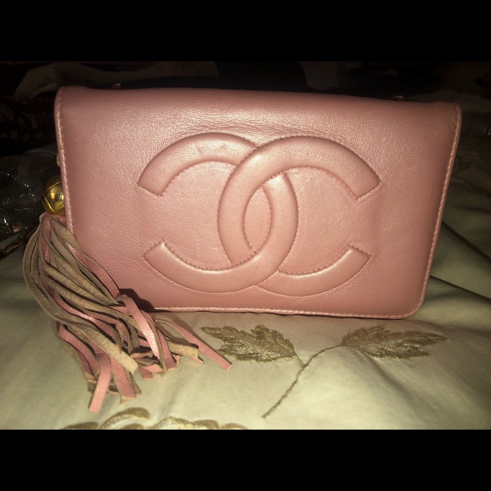 Vintage CHANEL Pink/ Gold Tassel Bag w/Chain Strap